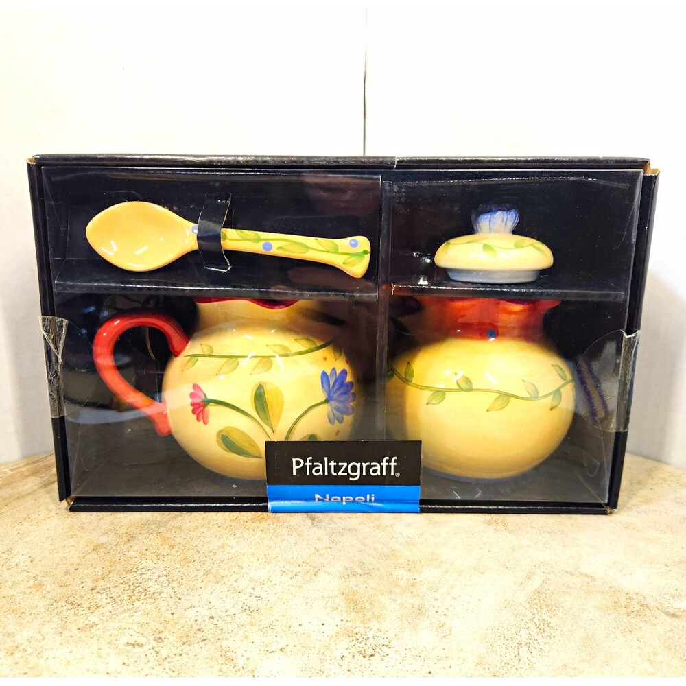 Pfaltzgraff Napoli 4 pc Creamer & Sugar Set with Lid and Spoon New Discontinued